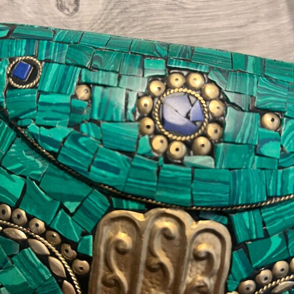 🎄NWOT, RAMLA Clutch Moroccan Purse Mosaic turquoise green Hamsa Hand. Boho Chic - Picture 5 of 15